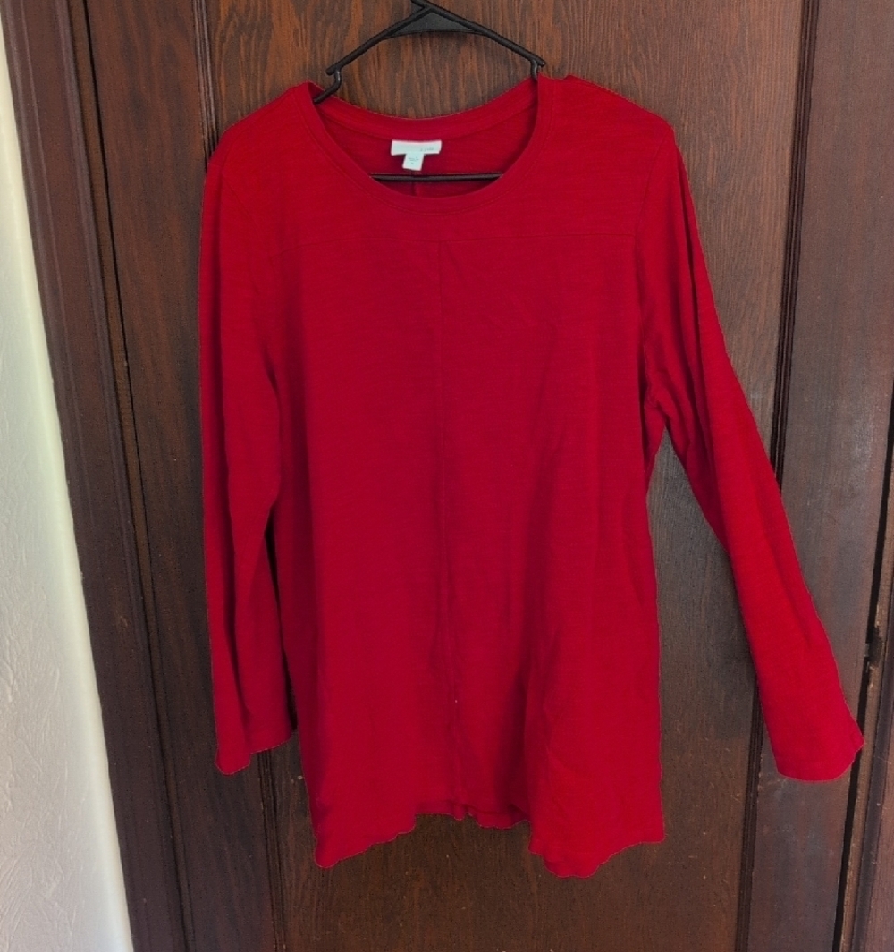 J.Jill Women's Red Long-Sleeve Crewneck Tunic Cotton Top Size XL - Picture 3 of 7